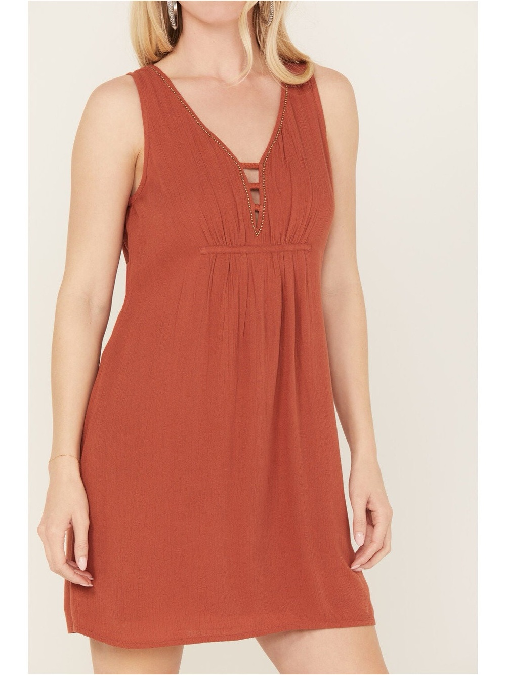 Nwot Idyllwind Rust Sleeveless V-Neck Mini Dress rust
